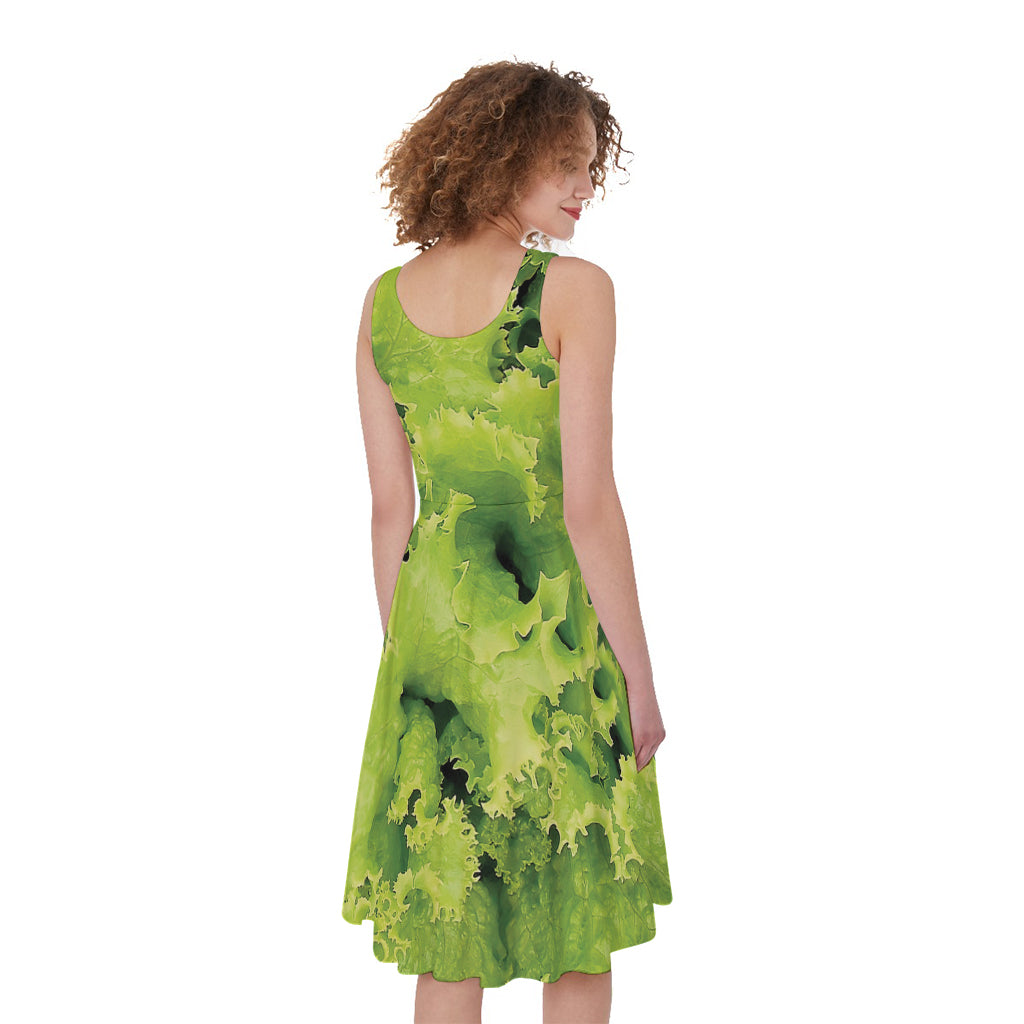 Green Lettuce Salad Print Women's Sleeveless Dress