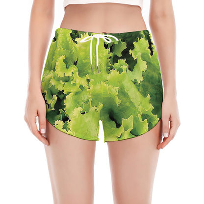 Green Lettuce Salad Print Women's Split Running Shorts