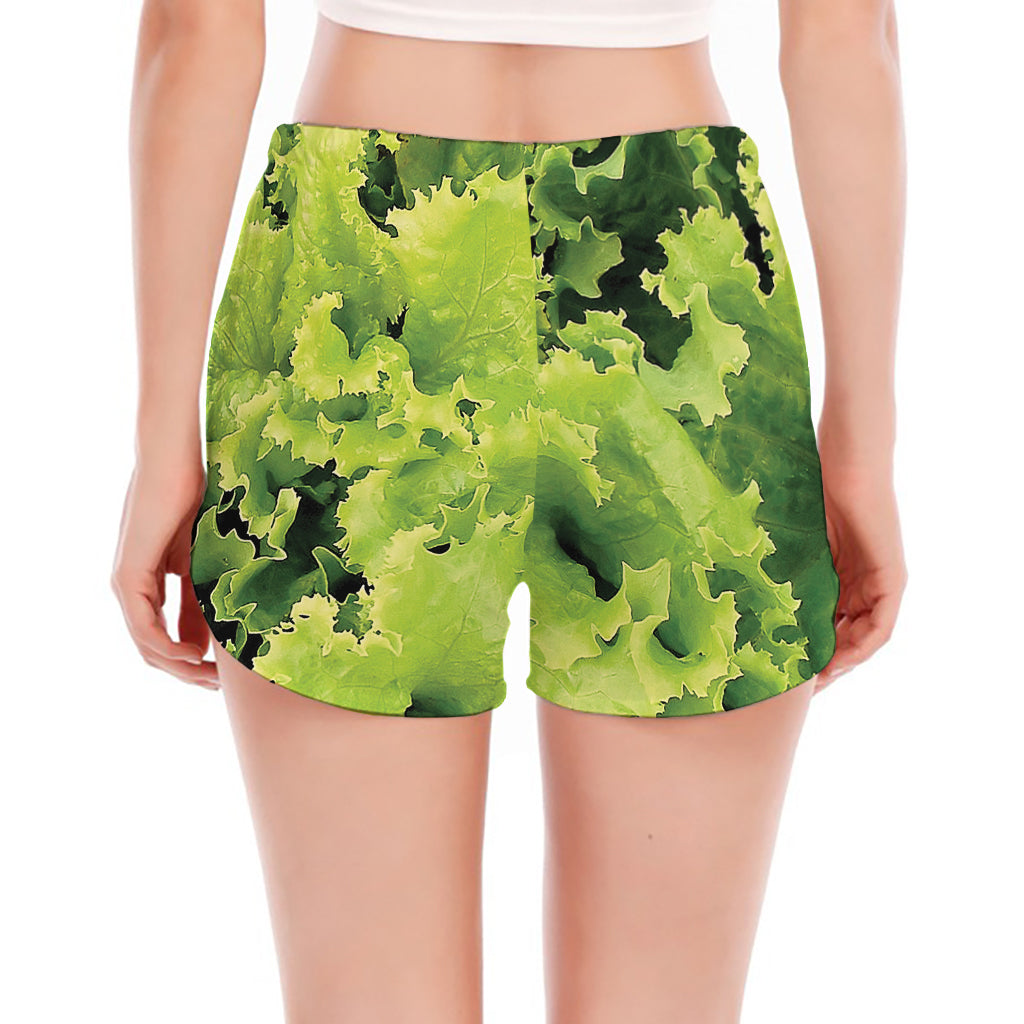 Green Lettuce Salad Print Women's Split Running Shorts