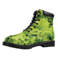 Green Lettuce Salad Print Padded Collar Lace Up Boots
