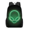 Green Light Alien Print 17 Inch Backpack