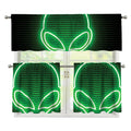 Green Light Alien Print 3 Piece Kitchen Curtains