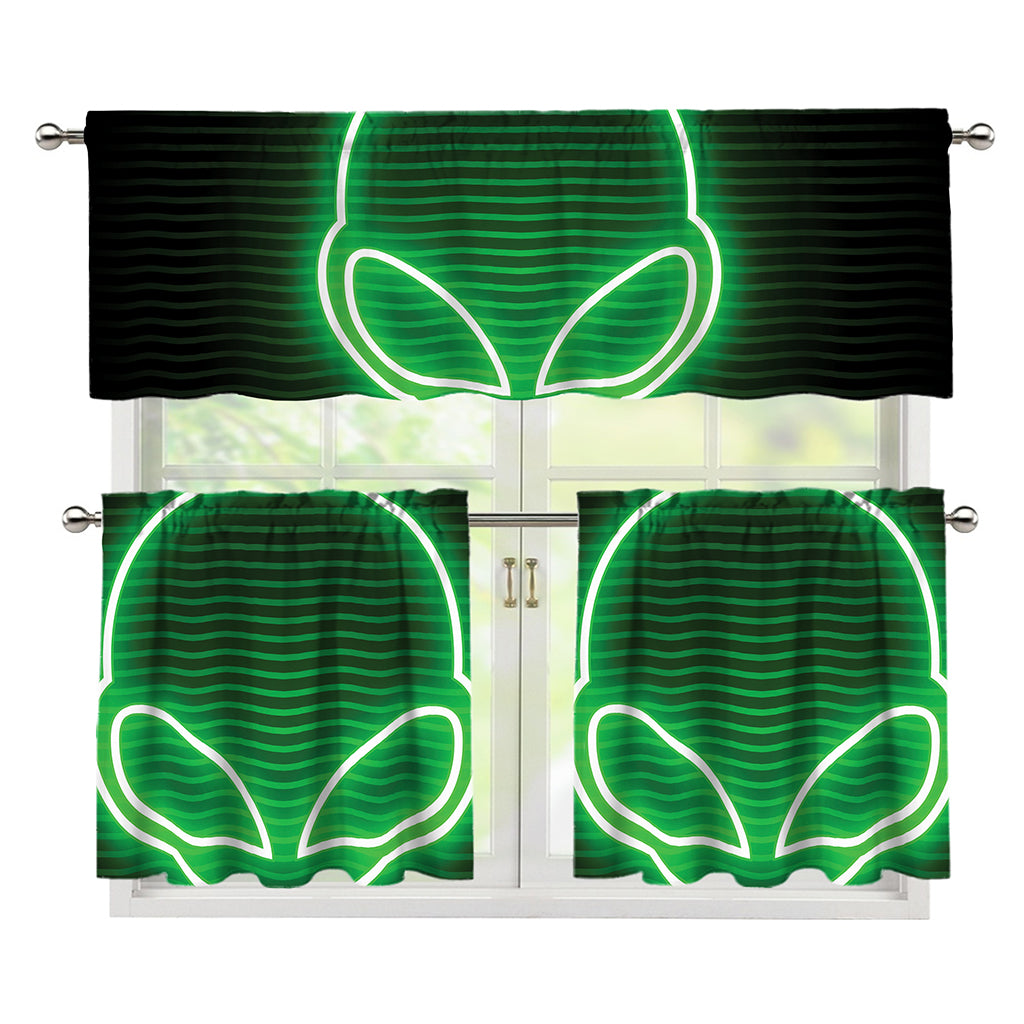 Green Light Alien Print 3 Piece Kitchen Curtains