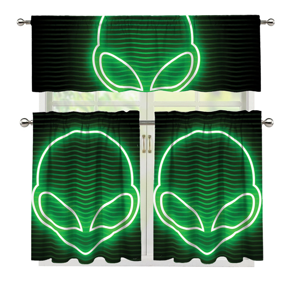 Green Light Alien Print 3 Piece Kitchen Curtains