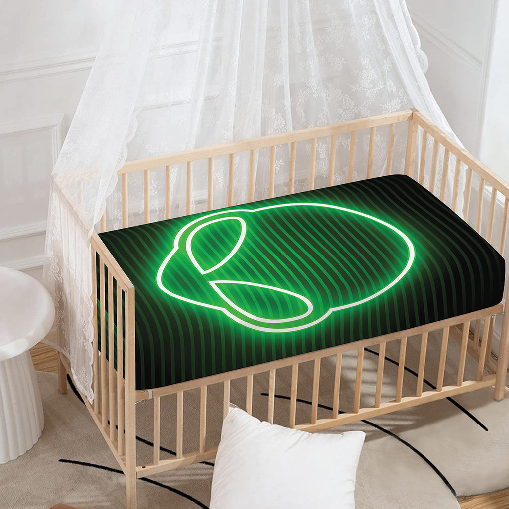 Green Light Alien Print Baby Crib Sheet