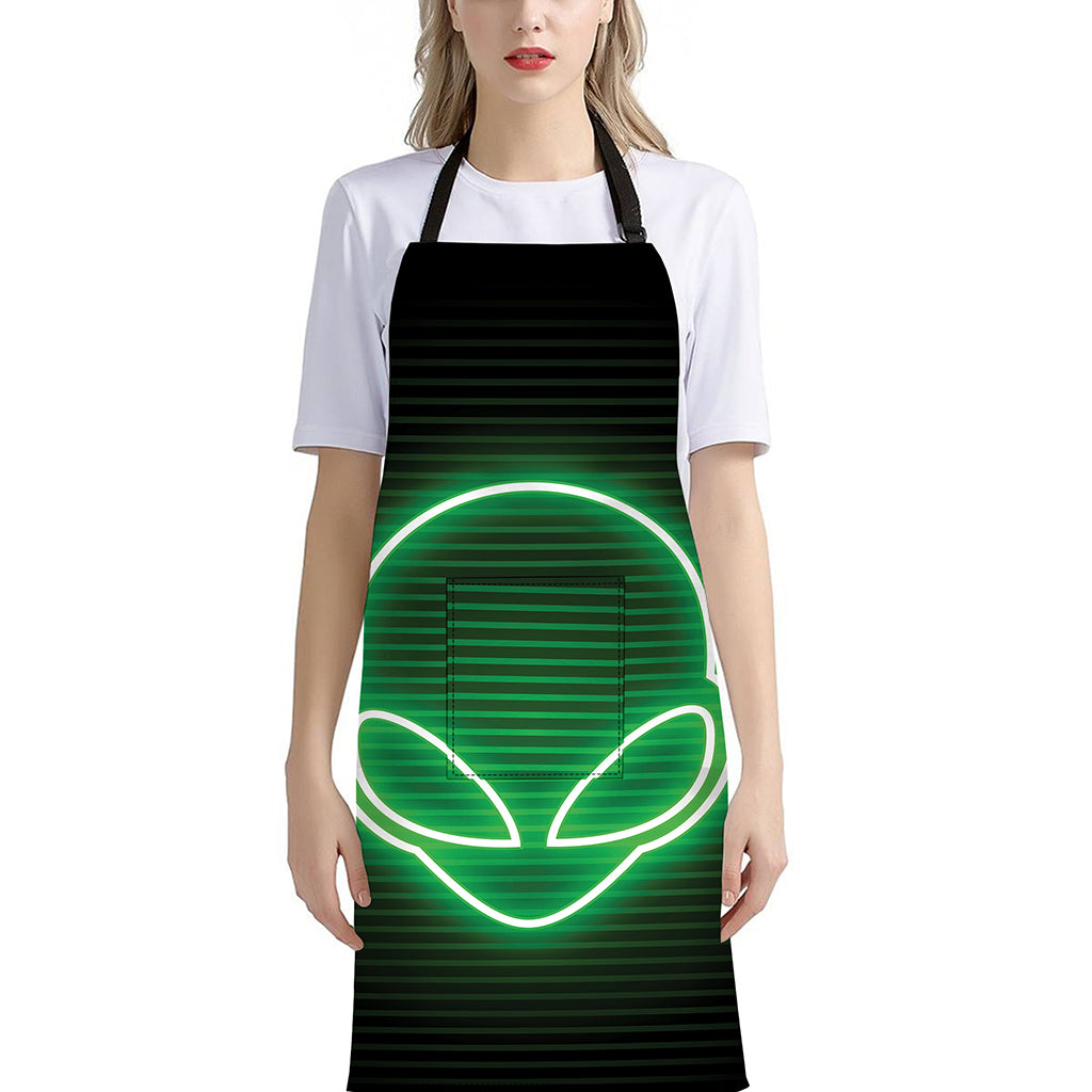 Green Light Alien Print Bib Apron With Pocket