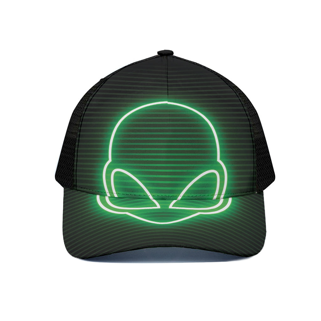 Green Light Alien Print Black Mesh Trucker Cap