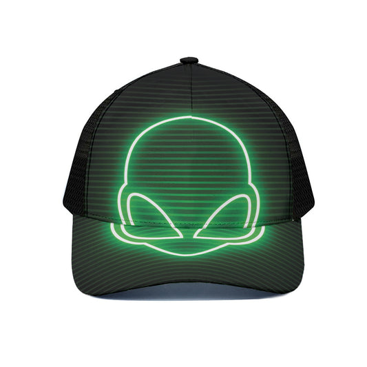 Green Light Alien Print Black Mesh Trucker Cap