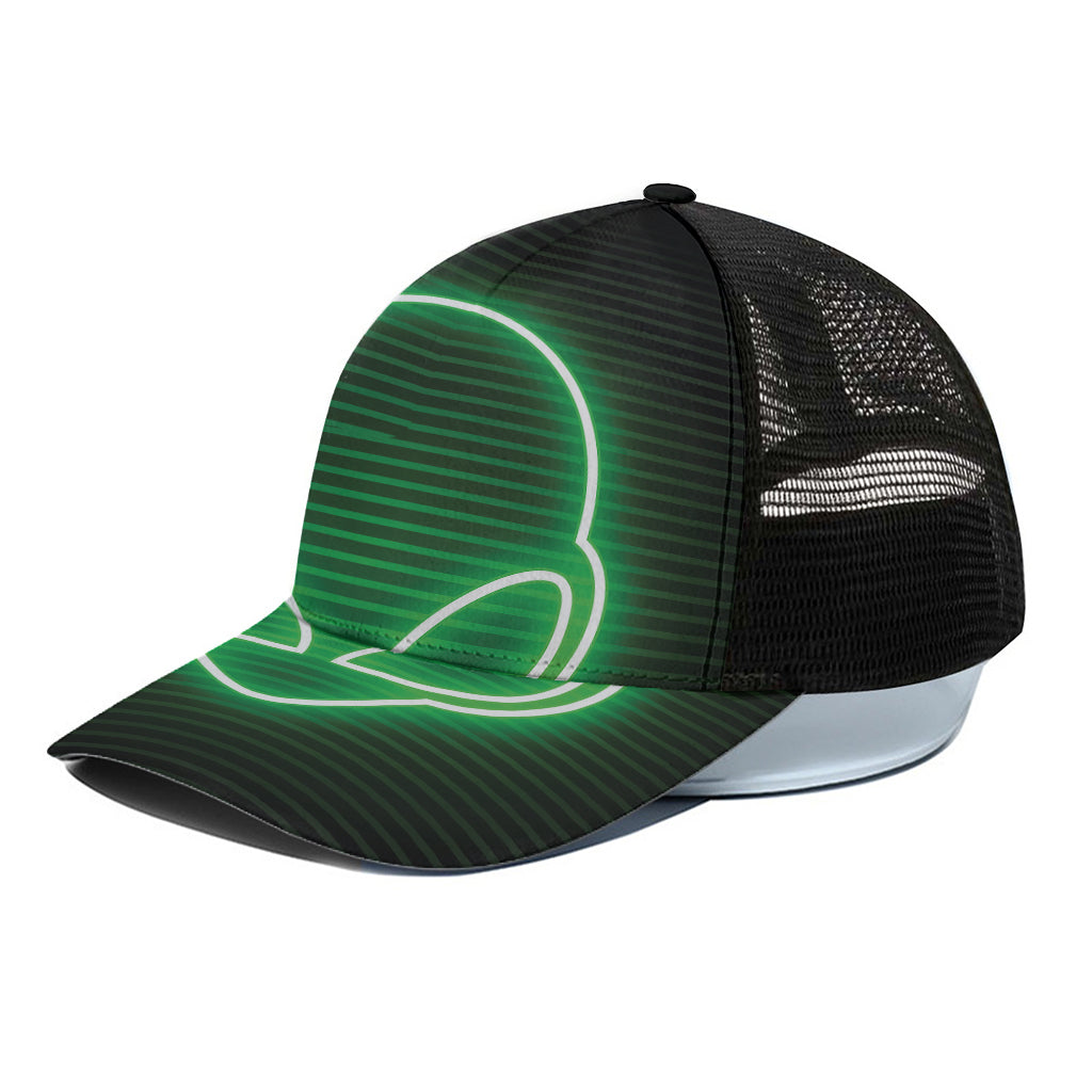 Green Light Alien Print Black Mesh Trucker Cap