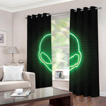 Green Light Alien Print Blackout Grommet Curtains