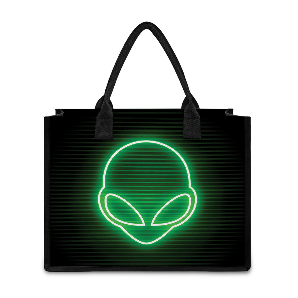 Green Light Alien Print Canvas Tote Bag