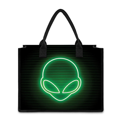 Green Light Alien Print Canvas Tote Bag