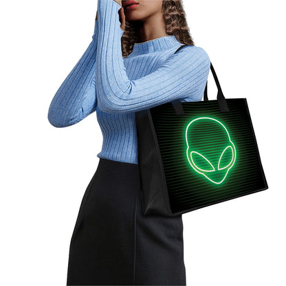 Green Light Alien Print Canvas Tote Bag