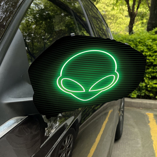 Green Light Alien Print Car Side Mirror Covers