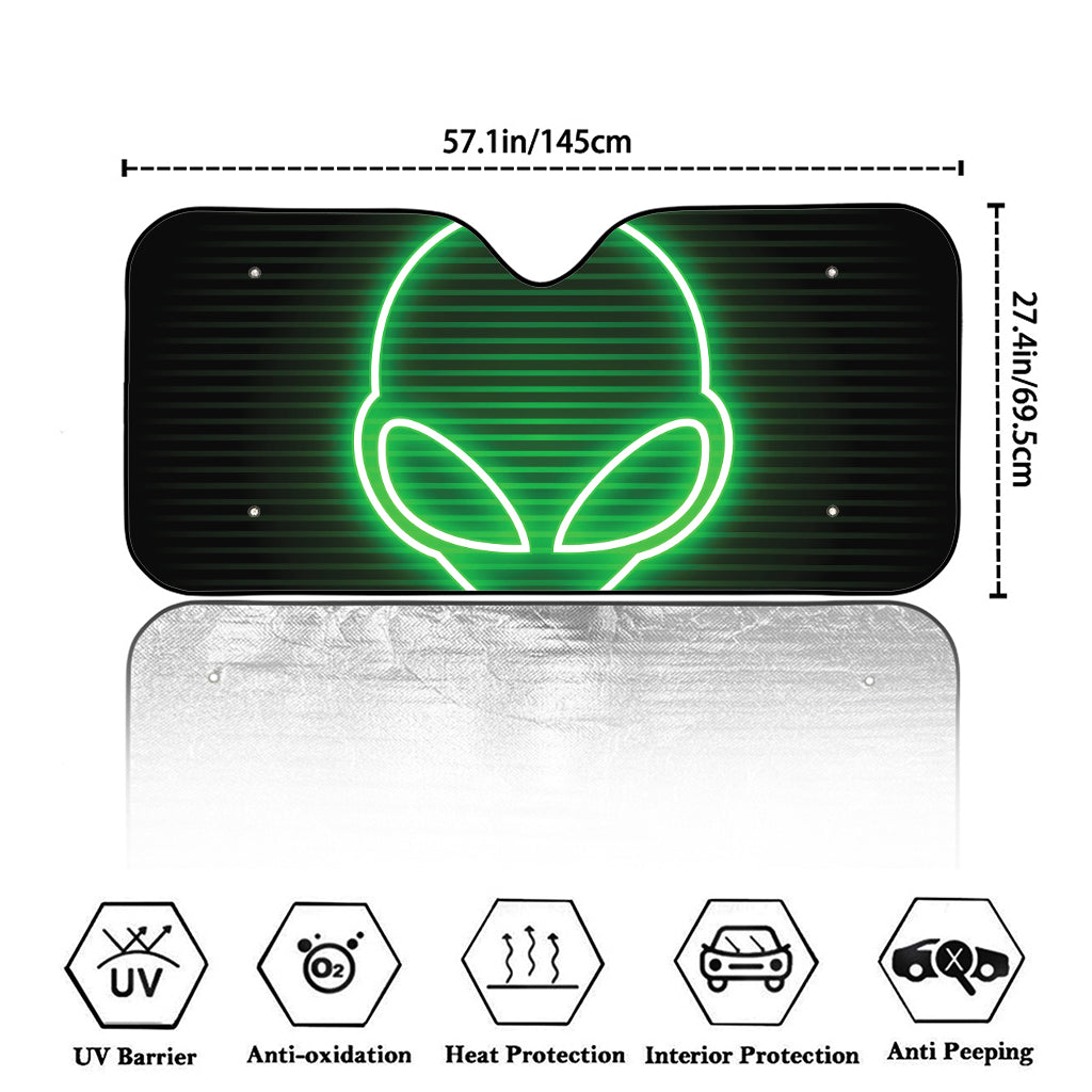 Green Light Alien Print Car Windshield Sun Shade