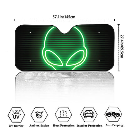 Green Light Alien Print Car Windshield Sun Shade