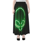 Green Light Alien Print Chiffon Maxi Skirt