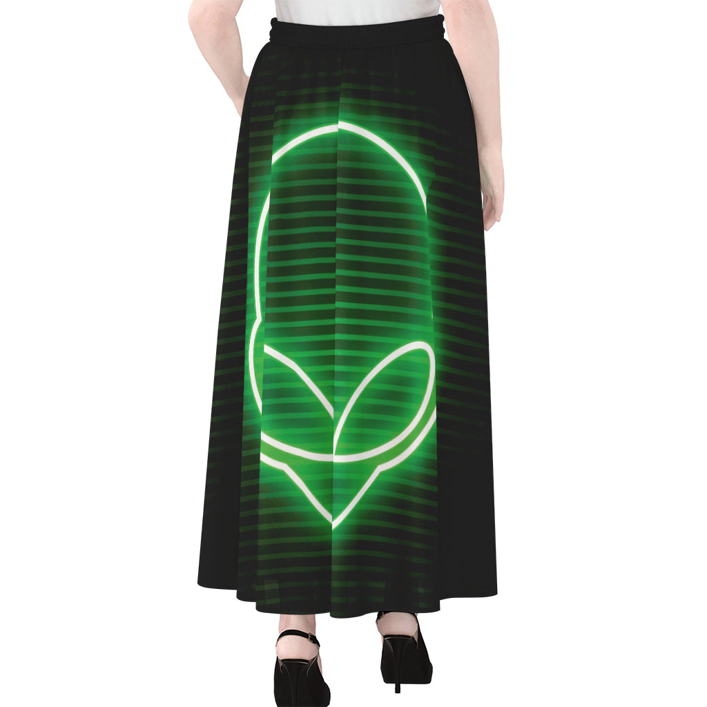 Green Light Alien Print Chiffon Maxi Skirt