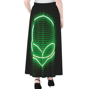 Green Light Alien Print Chiffon Maxi Skirt