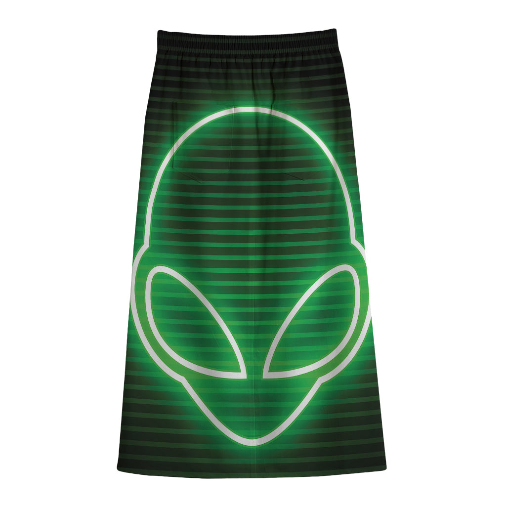 Green Light Alien Print Cotton Front Slit Maxi Skirt