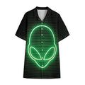 Green Light Alien Print Cotton Hawaiian Shirt