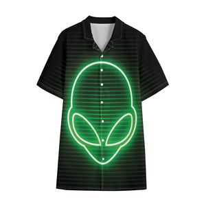 Green Light Alien Print Cotton Hawaiian Shirt