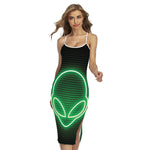 Green Light Alien Print Cross Back Cami Dress