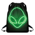 Green Light Alien Print Drawstring Backpack
