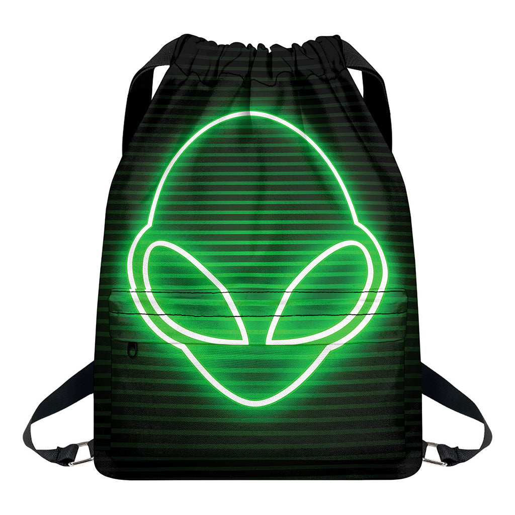 Green Light Alien Print Drawstring Backpack