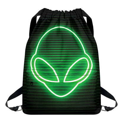 Green Light Alien Print Drawstring Backpack
