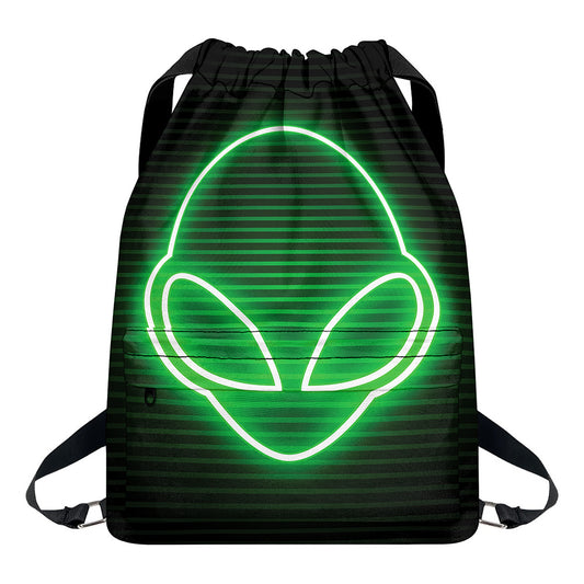 Green Light Alien Print Drawstring Backpack