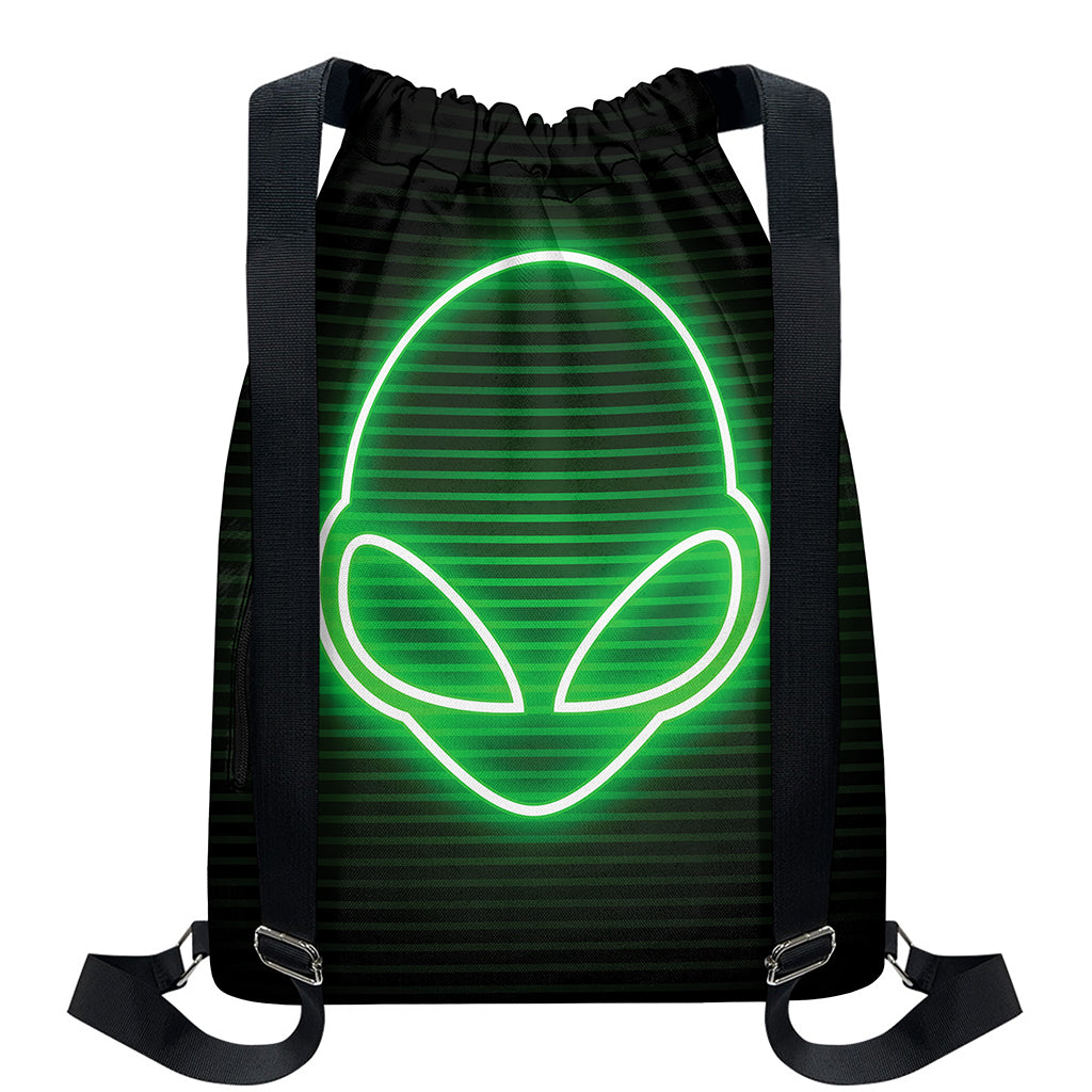 Green Light Alien Print Drawstring Backpack