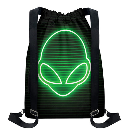 Green Light Alien Print Drawstring Backpack