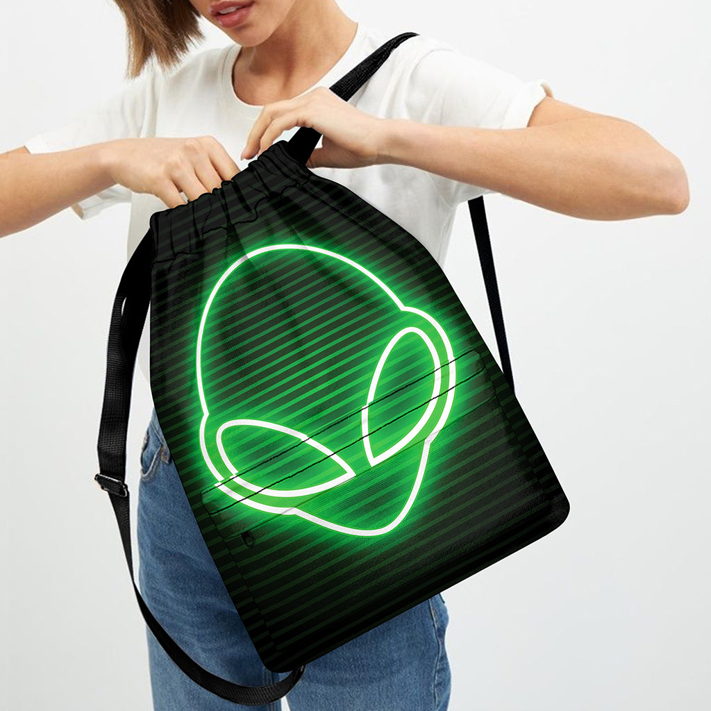 Green Light Alien Print Drawstring Backpack