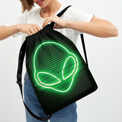 Green Light Alien Print Drawstring Backpack
