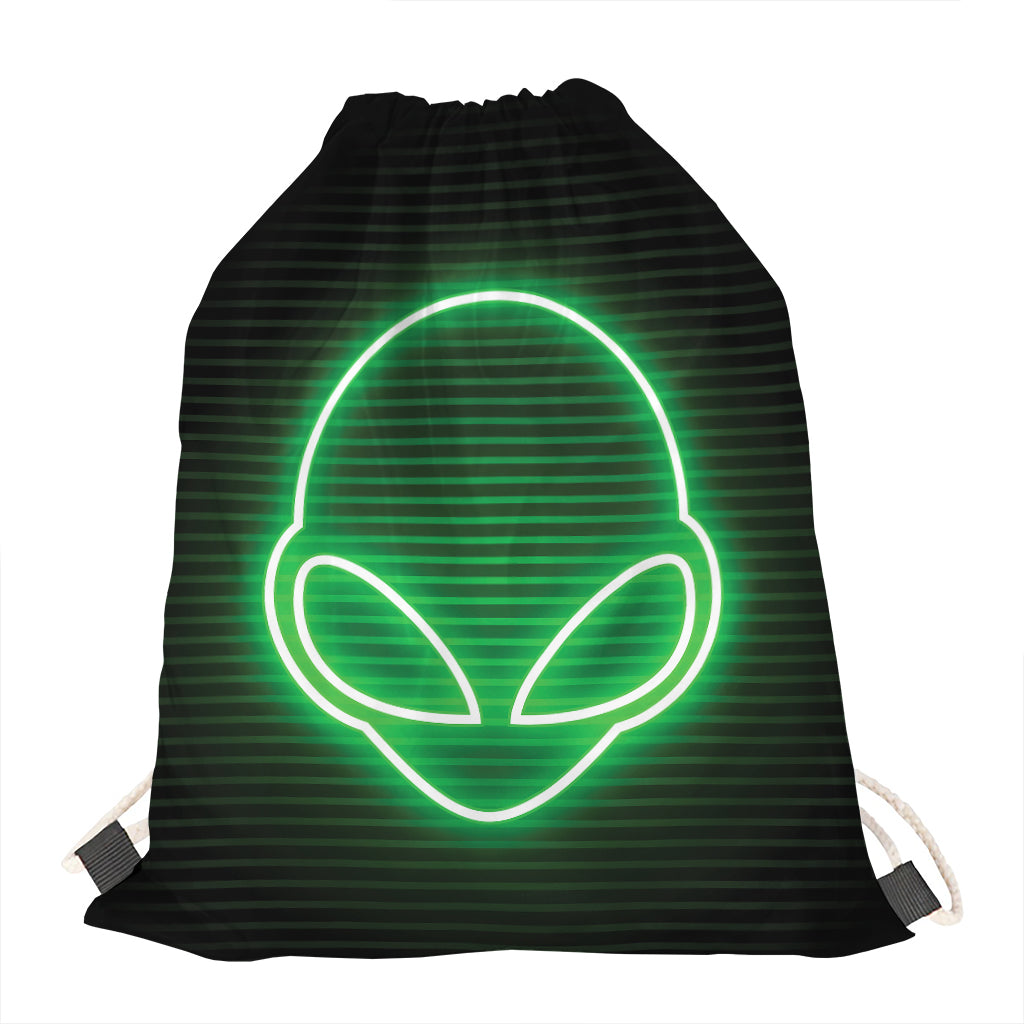 Green Light Alien Print Drawstring Bag