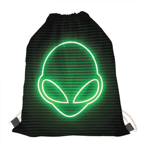 Green Light Alien Print Drawstring Bag