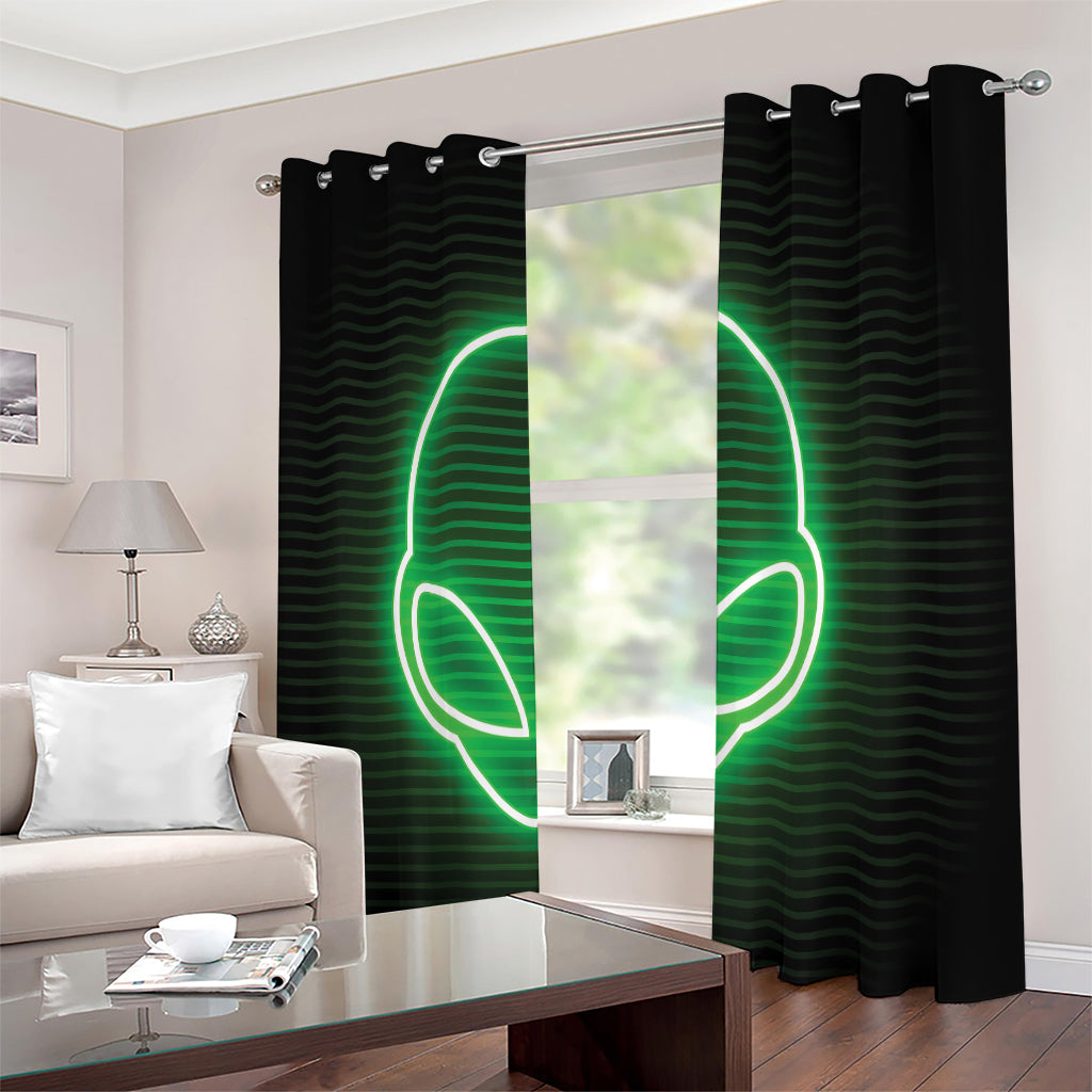 Green Light Alien Print Extra Wide Grommet Curtains