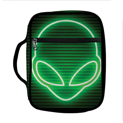 Green Light Alien Print Front Pocket Bible Bag