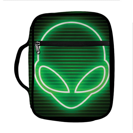 Green Light Alien Print Front Pocket Bible Bag