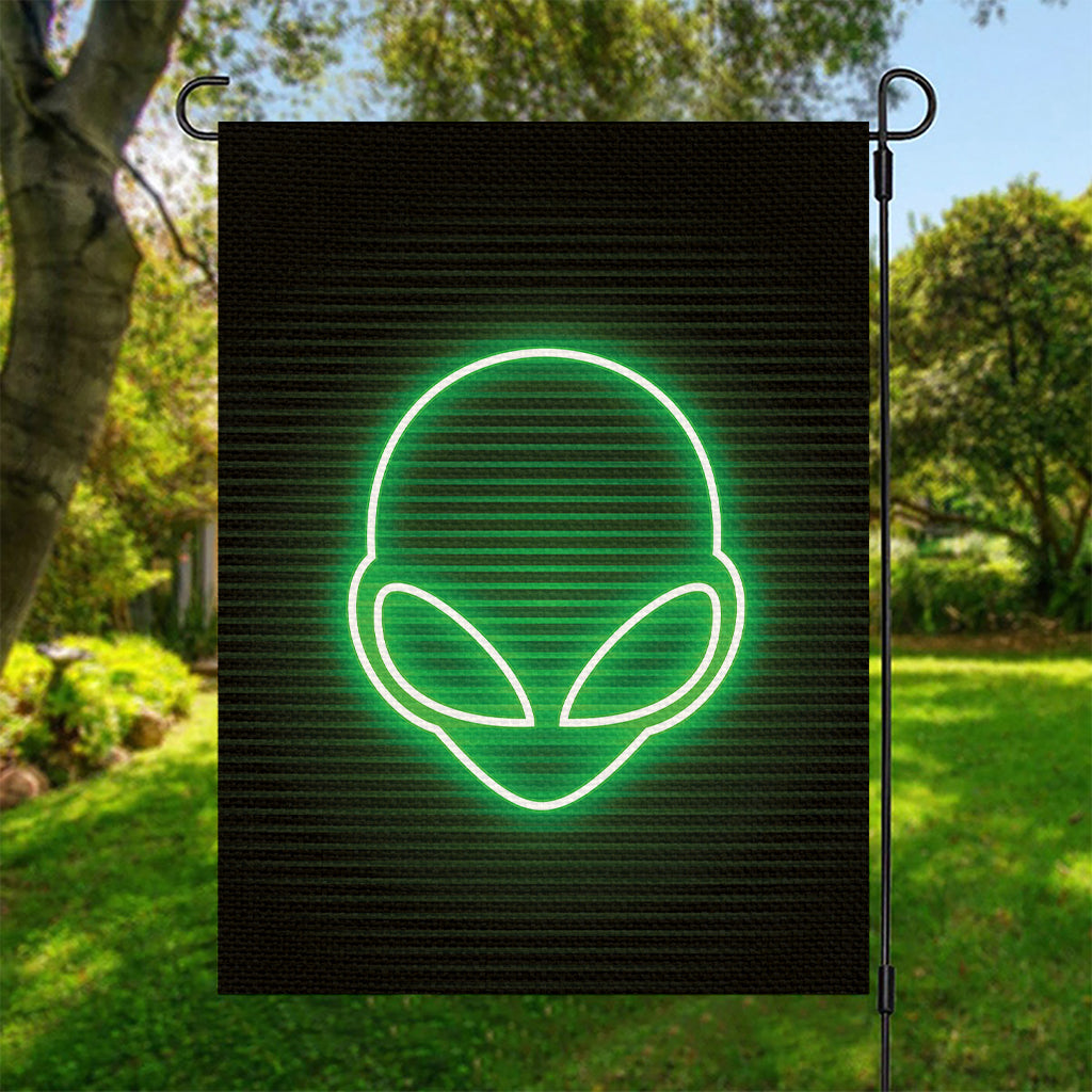 Green Light Alien Print Garden Flag