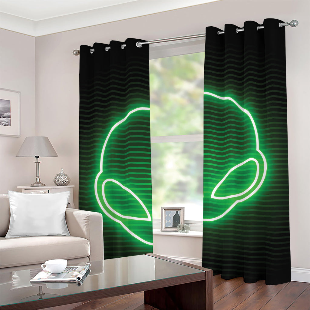 Green Light Alien Print Grommet Curtains