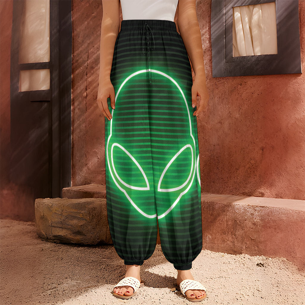Green Light Alien Print Harem Pants