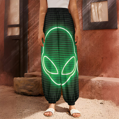 Green Light Alien Print Harem Pants