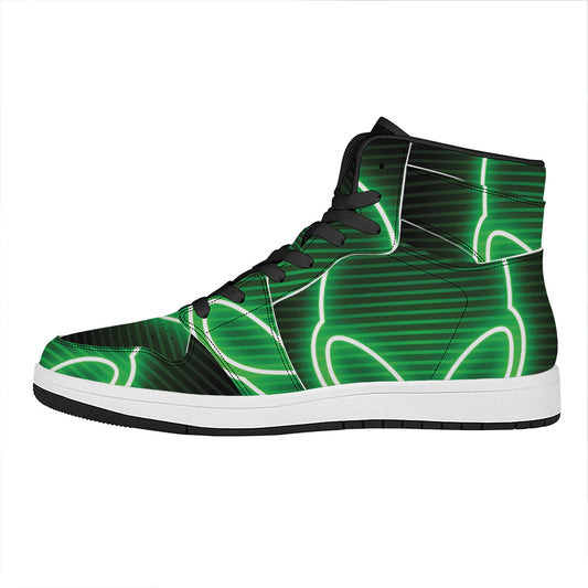 Green Light Alien Print High Top Leather Sneakers