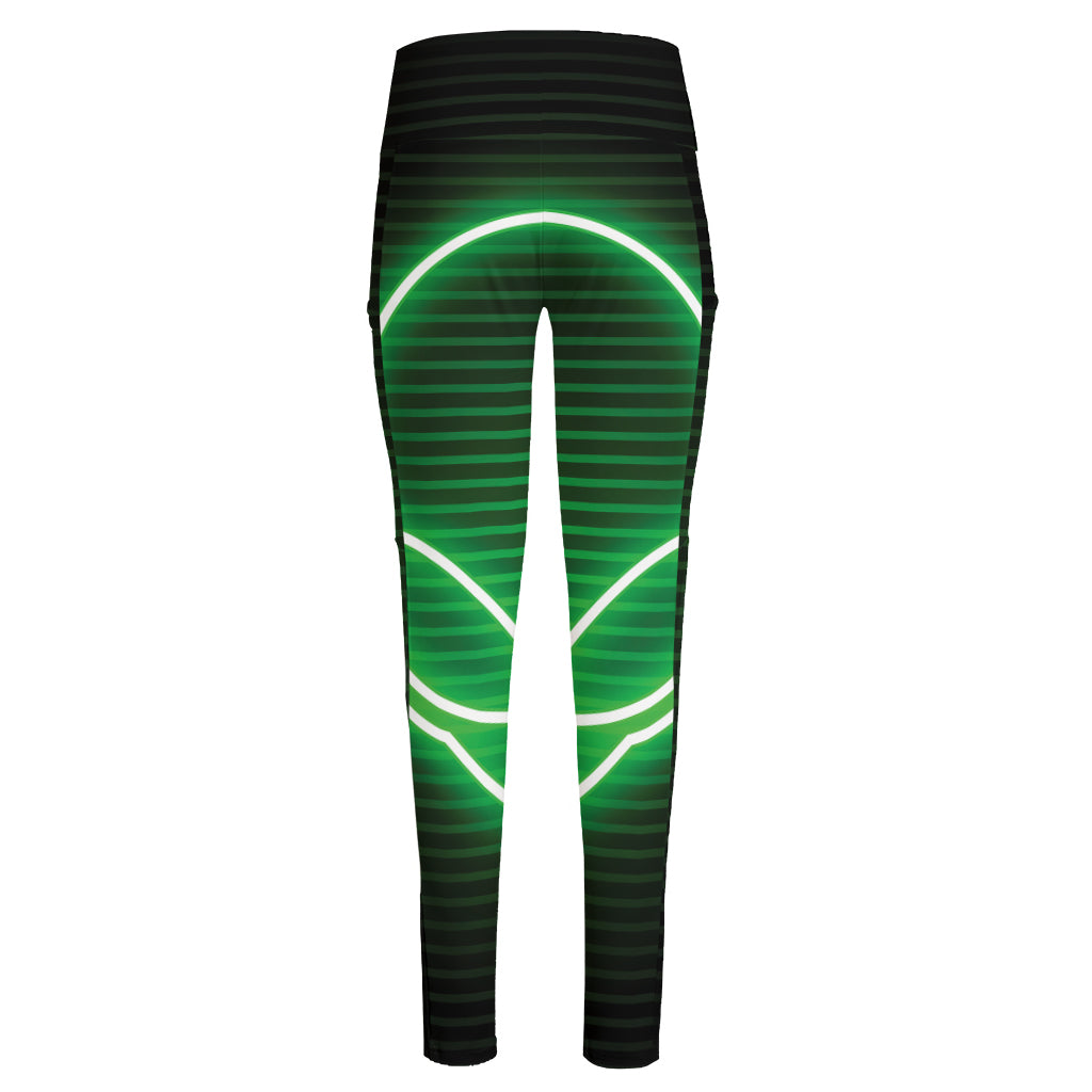 Green Light Alien Print High-Waisted Pocket Leggings