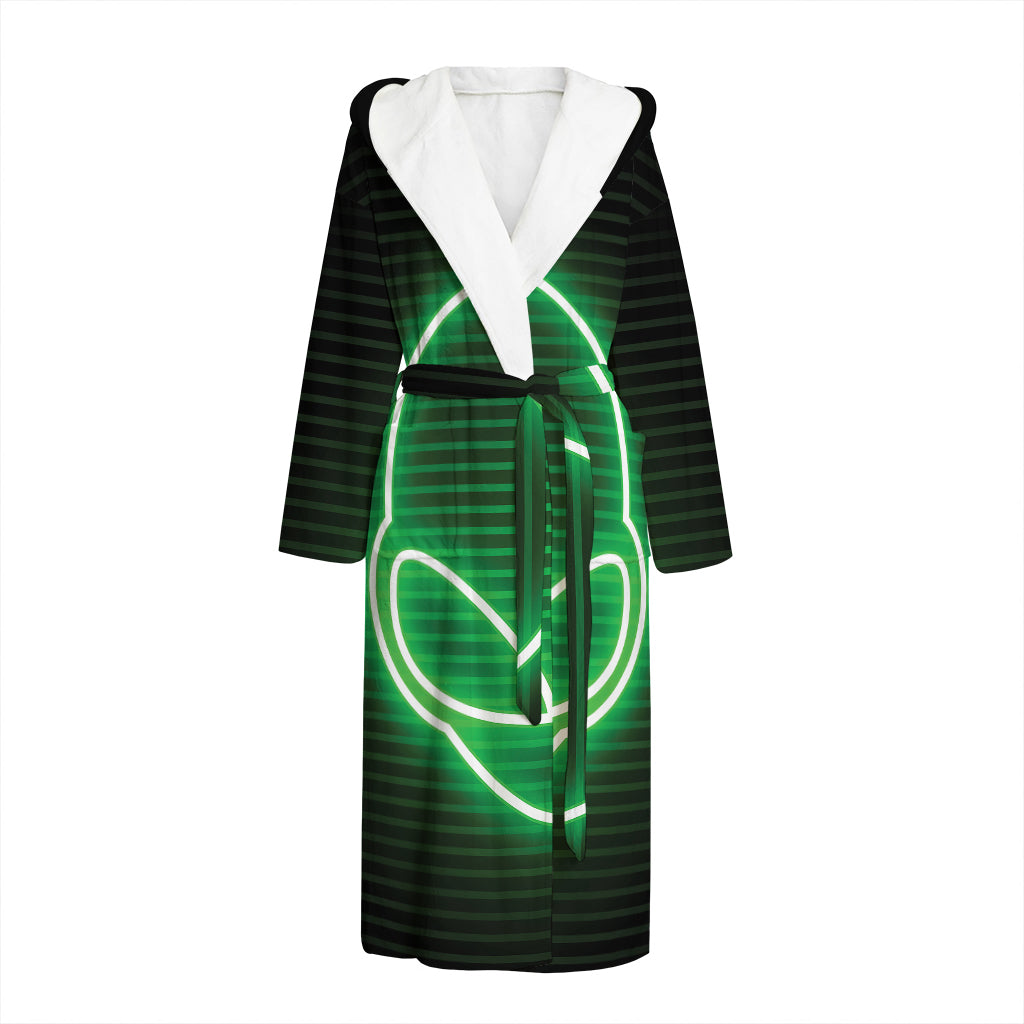 Green Light Alien Print Hooded Bathrobe