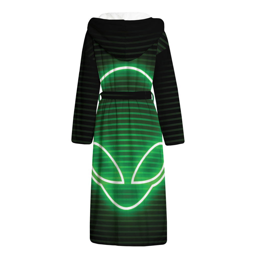 Green Light Alien Print Hooded Bathrobe