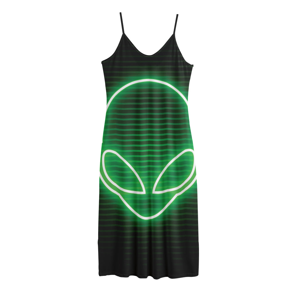 Green Light Alien Print Jersey Midi Cami Dress