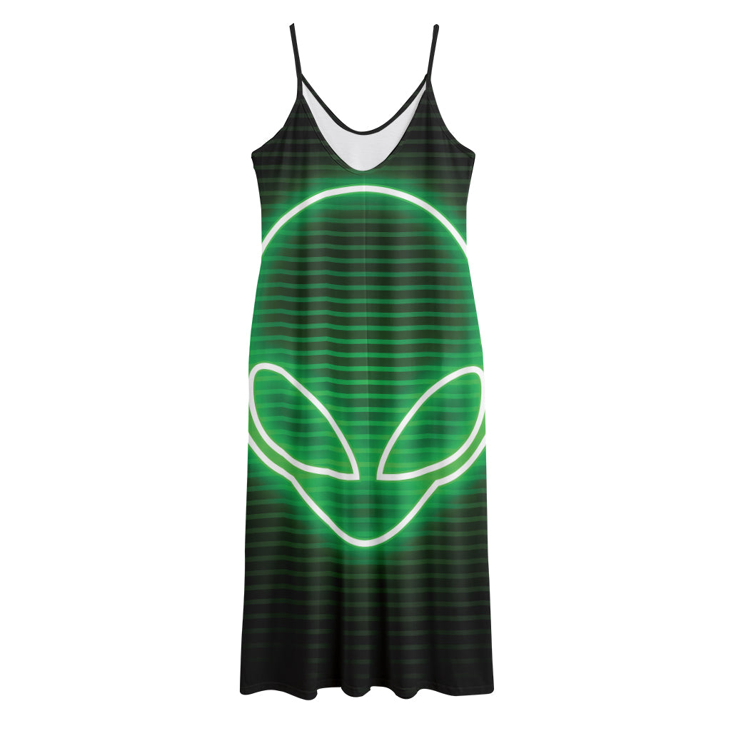 Green Light Alien Print Jersey Midi Cami Dress